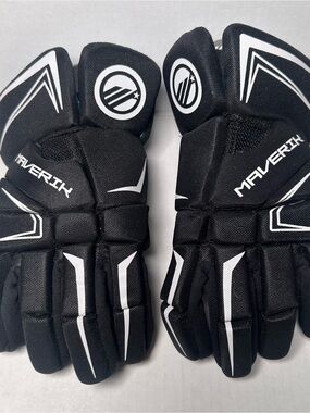 Maverik Lacrosse Charger Gloves Youth Large 13”-Black White-NWOT-Excellent Cond.